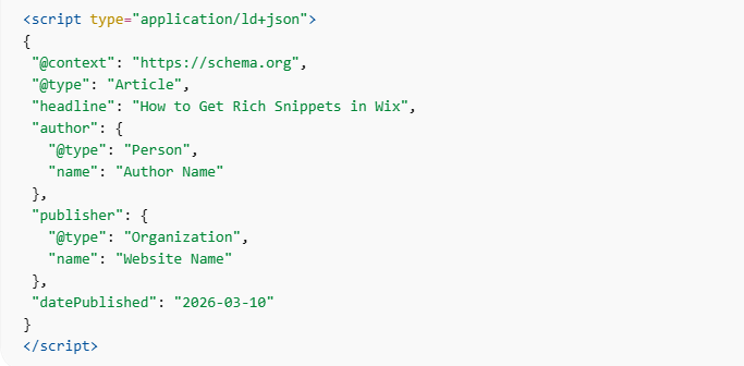 Wix JSON-LD Schema Example