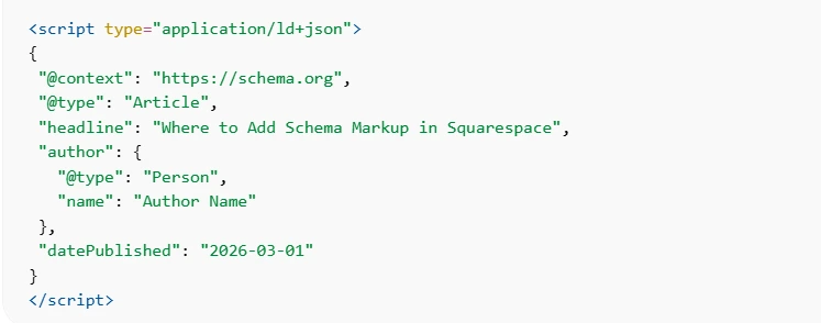 Adding Schema site-wide in Squarespace Settings