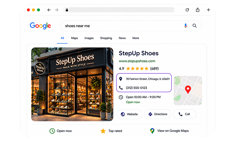 Use location and contact details to attract nearby customers