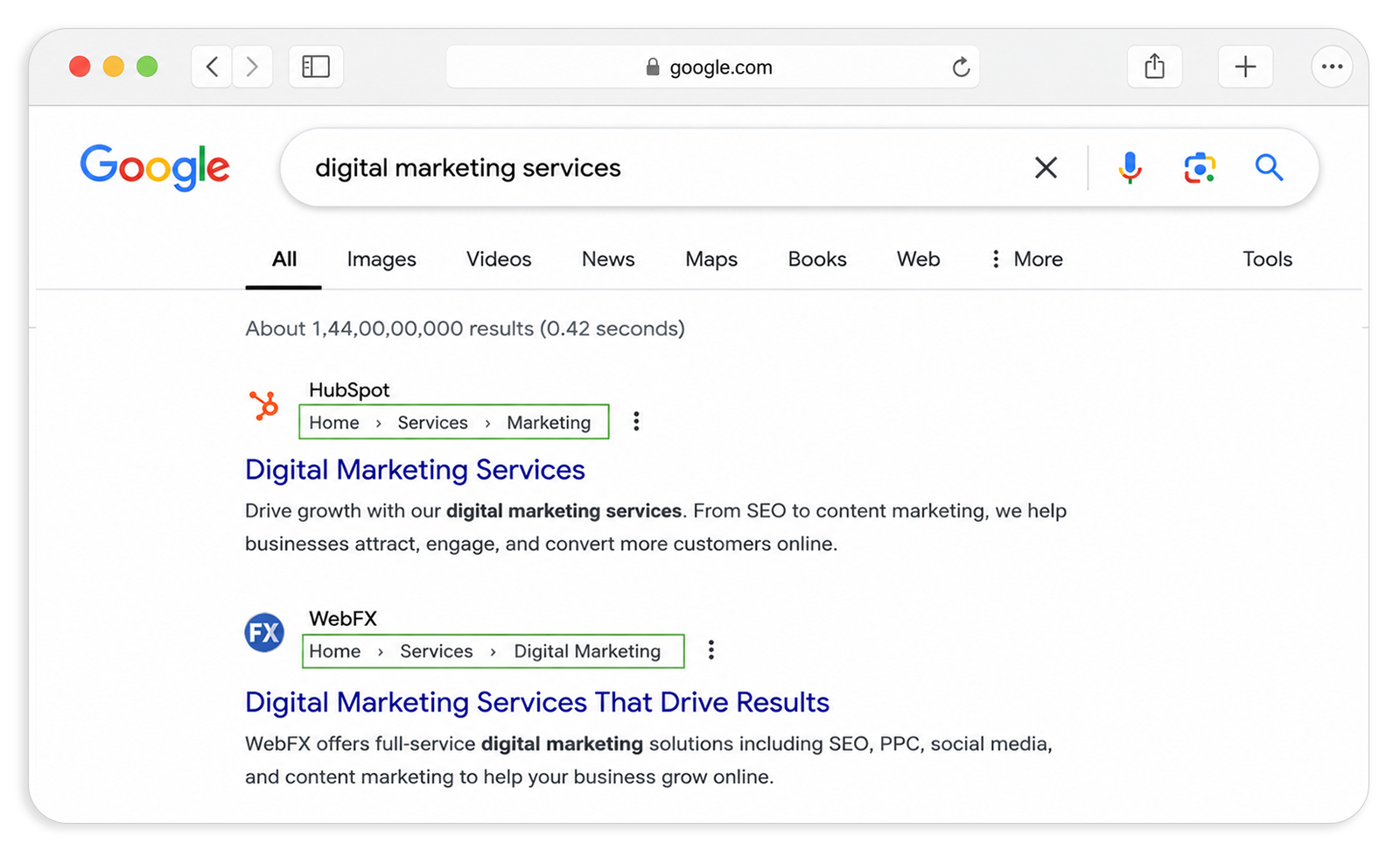 Display clear navigation paths in search results